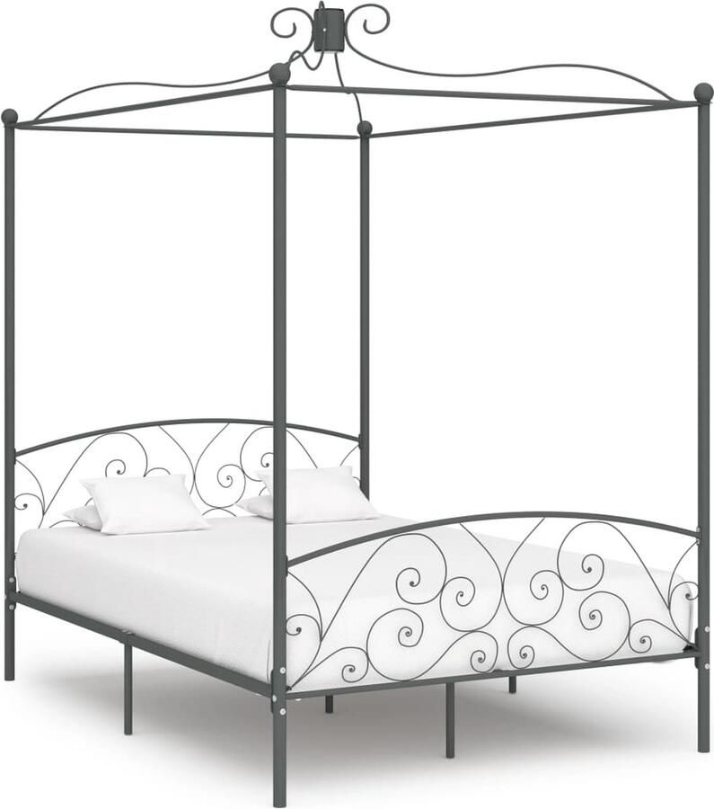 VidaXL Hemelbedframe 140x200 cm Metaal Grijs Metalen Bed Frame Hemelbed Slaapkamer Decoratie Tweepersoons Bed Vintage Bed Modern Bed Grijze Bed - Foto 2