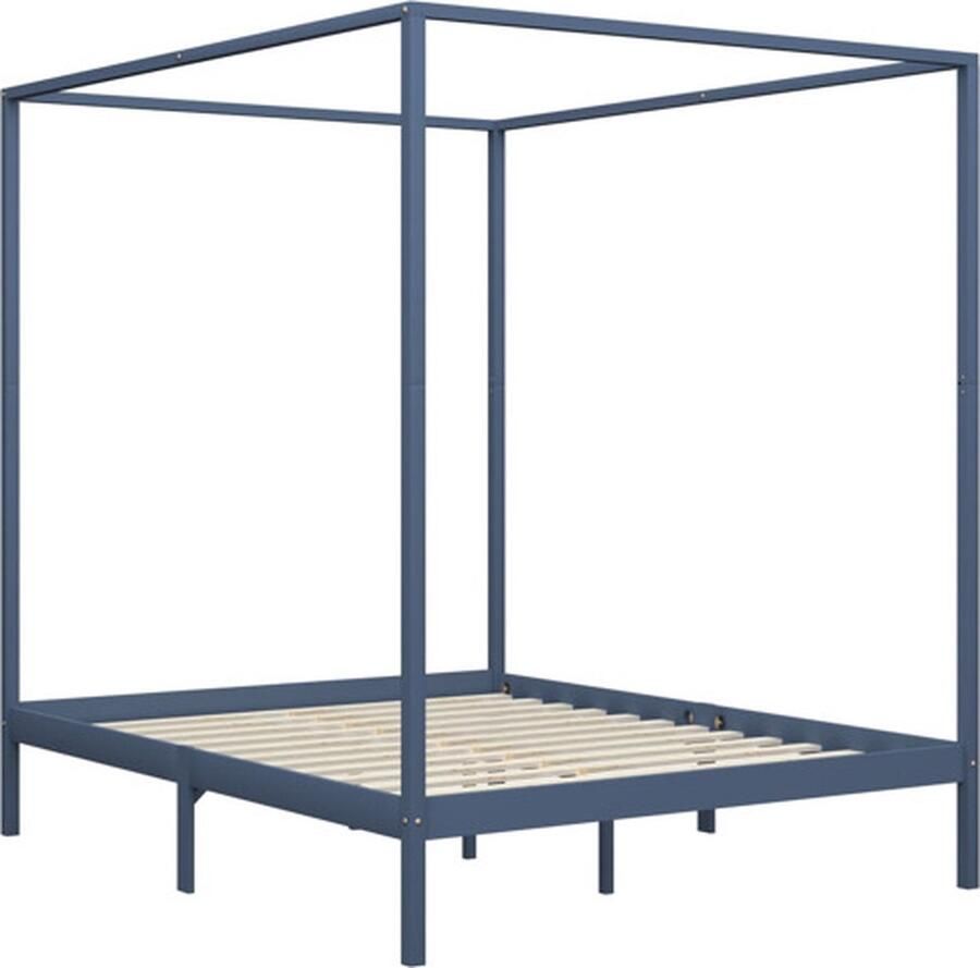 VidaXL Hemelbedframe 180x200 cm Massief Grenenhout Hemelbed Massief Hout Bed Grenenhout Bed Tweepersoons Bed Frame Grijs Bed Bedroom Furniture