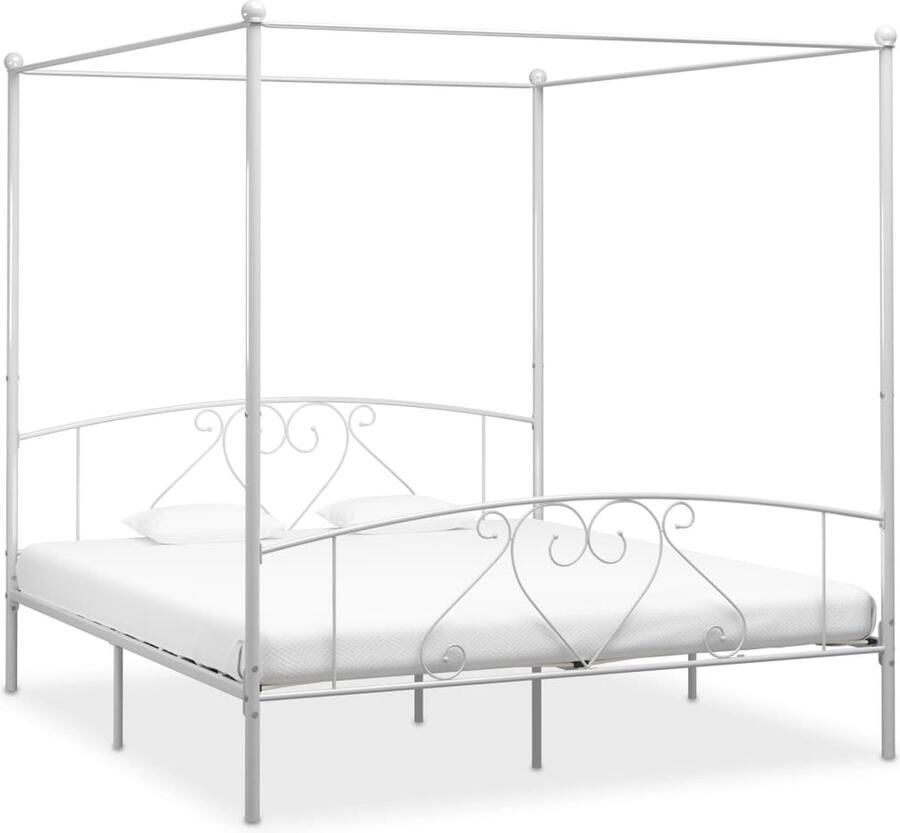 VidaXL Hemelbedframe 180x200 cm Wit Metaal Hemelbed Metalen Bedframe Wit Hoofdbord Twee Persoons Bed Boxspring Bed - Foto 2
