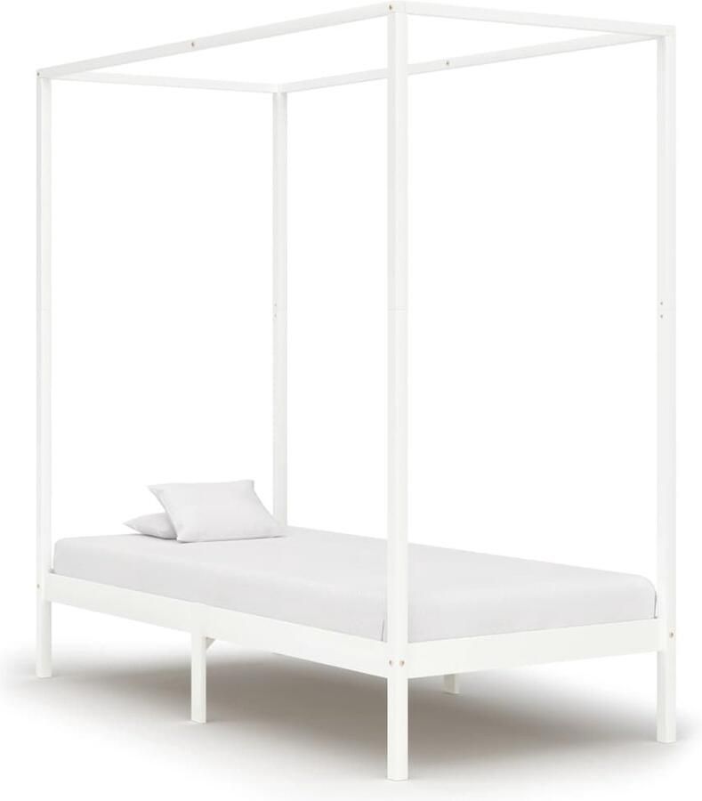 VidaXL Hemelbedframe 90x200 cm Wit Grenenhout Hemelbed Massief Hout Bed Grenenhouten Bed Wit Bed Kinderbed Tweepersoonsbed - Foto 2