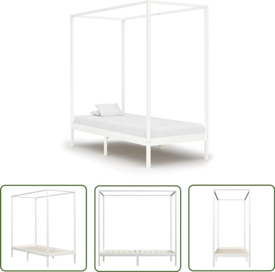 VidaXL Hemelbedframe 90x200 cm Wit Grenenhout Hemelbed Massief Hout Bed Grenenhouten Bed Wit Bed Kinderbed Tweepersoonsbed