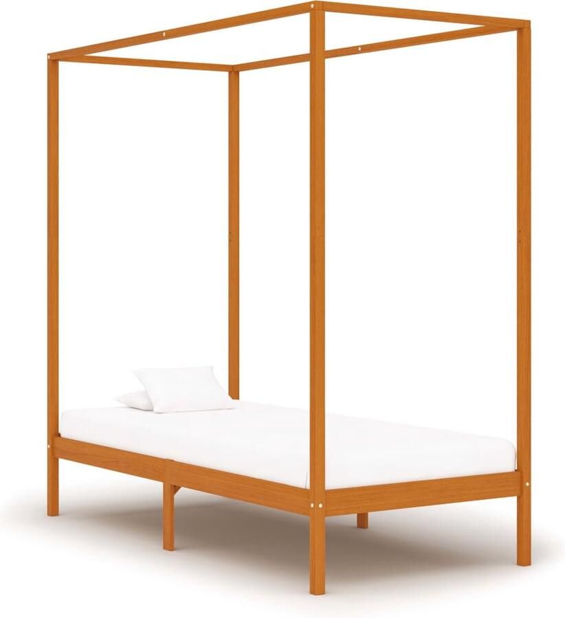VidaXL Hemelbedframe Grenenhout 90x200 cm Hemelbed Massief Hout Bed Grenenhout Bed Honigbruin Bed Tweepersoon Bed Slaapcomfort - Foto 2