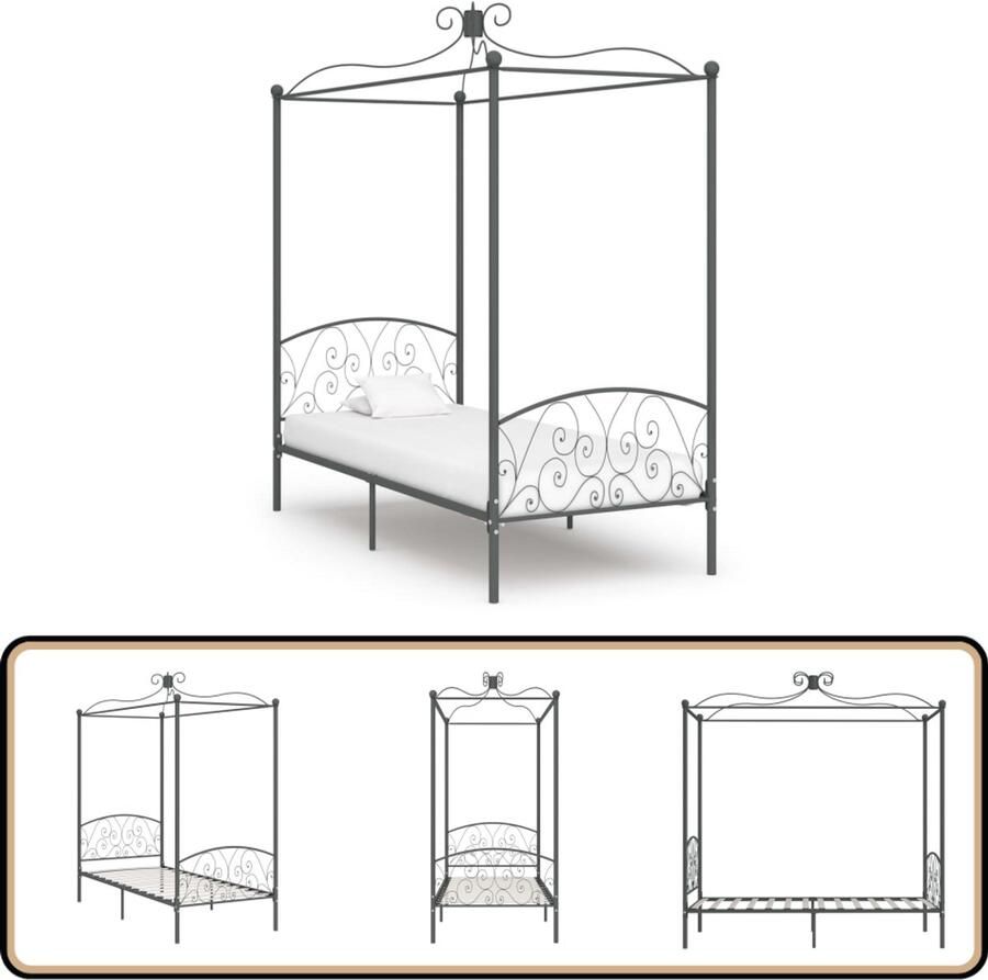 VidaXL Hemelbedframe Grijs 90x200 cm Hemelbed Metalen Bedframe Grieks Bed Slaapkamer Meubels Boxspring Bed