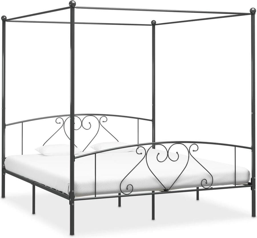 VidaXL Hemelbedframe grijs metaal 200x200 cm Hemelbed Metalen Bed Tweepersoonsbed Hoofdbord Design Bed Vintage Bed Modern Bed - Foto 2