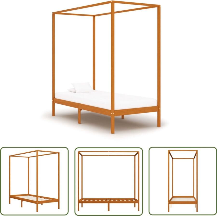 VidaXL Hemelbedframe Honingbruin 100x200 cm Hemelbed Massief Hout Bed Grenenhout Bed Tweepersoons Bed Bruine Bed Slaapcomfort
