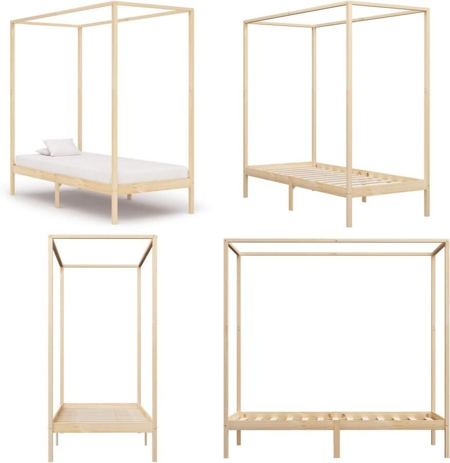 VidaXL Hemelbedframe massief grenenhout 100x200 cm Bedframe Bedframes Eenpersoonsbed Eenpersoonsbedden