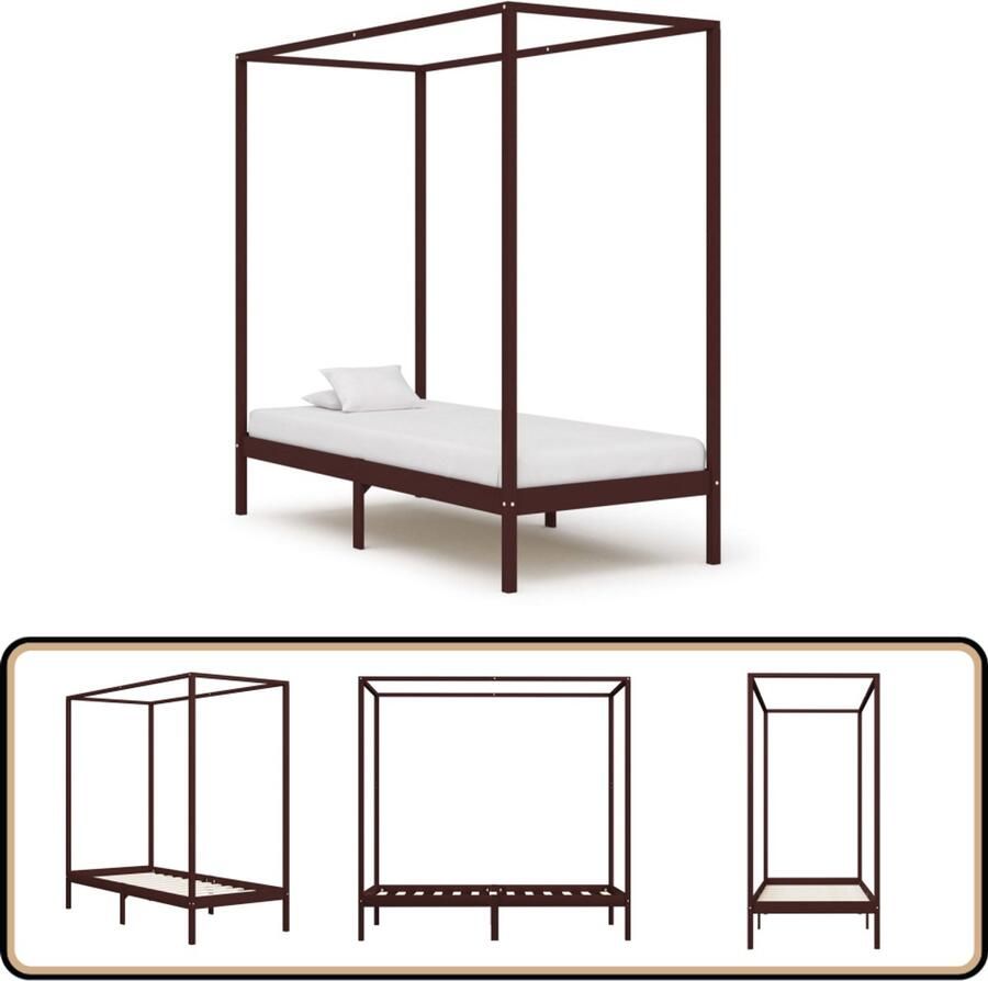 VidaXL Hemelbedframe Massief Grenenhout 90x200 cm Hemelbed Massief Hout Bed Grenenhout Bed Donkere Bruine Bed Kinderbed Frame