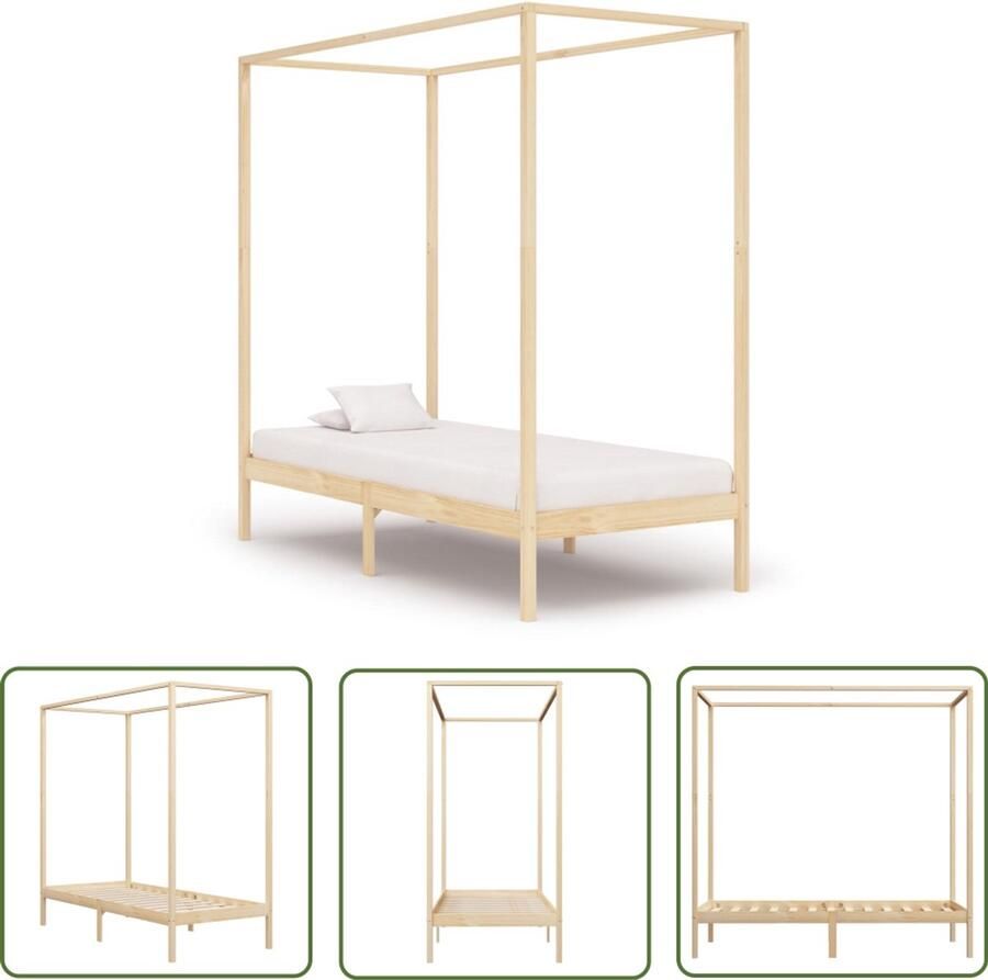 VidaXL Hemelbedframe Massief Grenenhout 90x200cm Hemelbed Massief Hout Bed Grenenhout Bed Enkelpersoonlig Bed Elegant Bed Frame Slaapcomfort