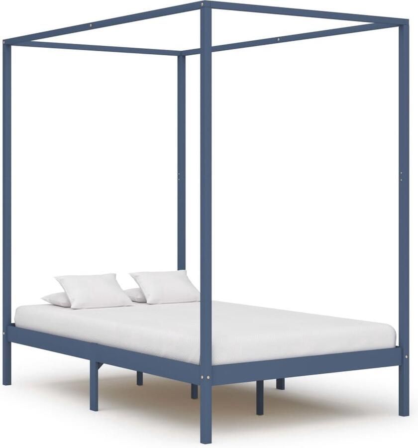 VidaXL Hemelbedframe Massief Grenenhout Grijs 120x200 cm Massief Houten Bed Hemelbed Grijs Bed Tweepersoons Bed Kinderkamer Meubels Slaapkamers - Foto 2