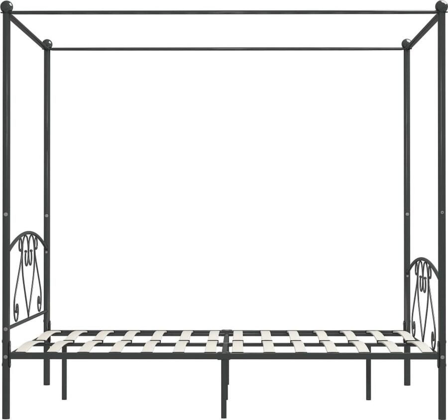 VidaXL Hemelbedframe Metaal 160x200 cm Grijs Hemelbed Metalen Bed Frame Tweepersoons Bed Grieze Bed Design Bed Hoofdbord - Foto 3