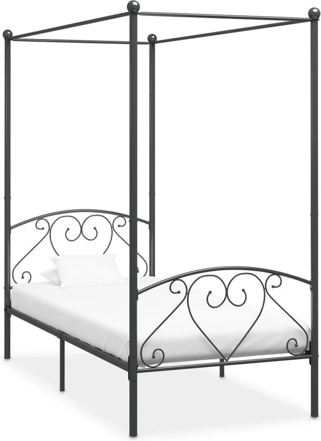VidaXL Hemelbedframe Metaal Grijs 100x200 cm Hemelbed Metalen Bed Frame Tweepersoons Bed Grijze Bed Slaapcomfort Design Bed Hoofdbord Vintage Bed Romantisch Bed Luxe Bed - Foto 2