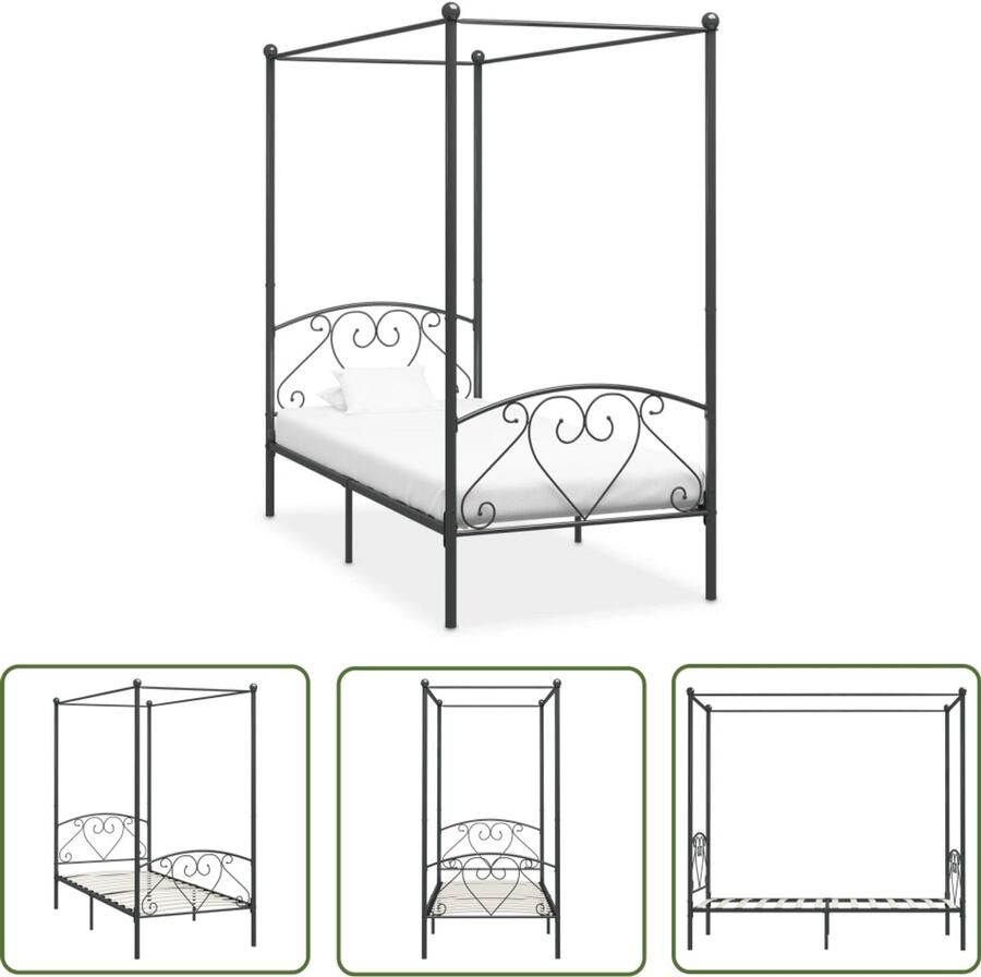 VidaXL Hemelbedframe Metaal Grijs 100x200 cm Hemelbed Metalen Bed Frame Tweepersoons Bed Grijze Bed Slaapcomfort Design Bed Hoofdbord Vintage Bed Romantisch Bed Luxe Bed