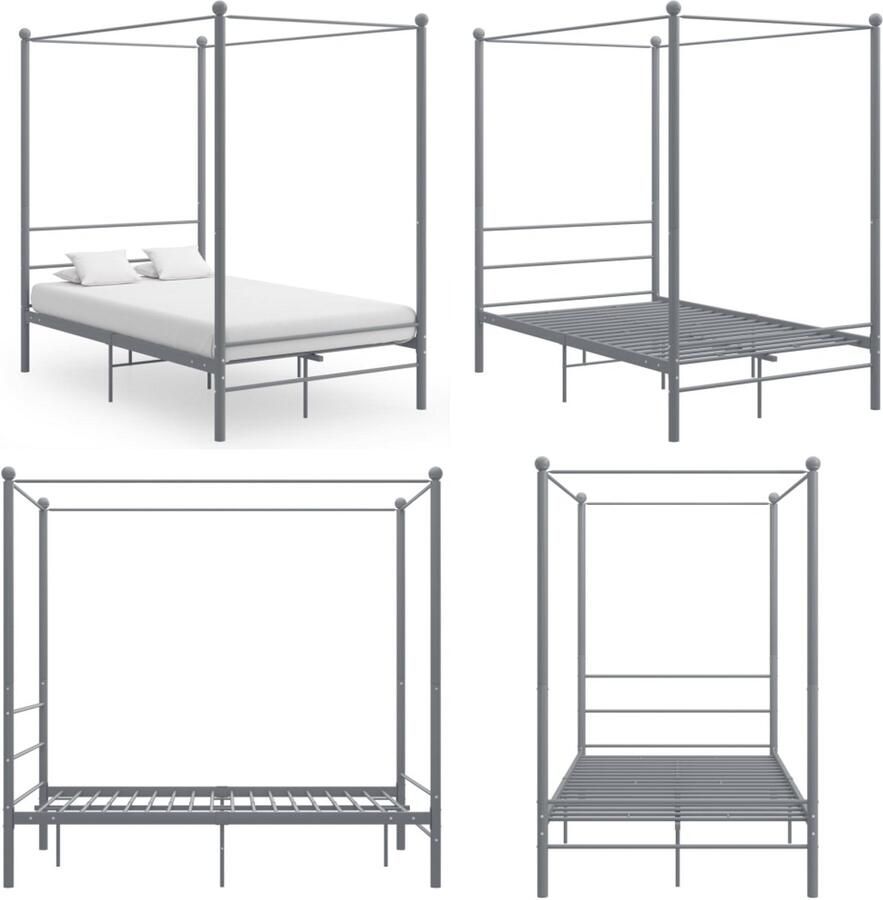 VidaXL Hemelbedframe metaal grijs 140x200 cm Bedframe Bed Frame Bed Frames