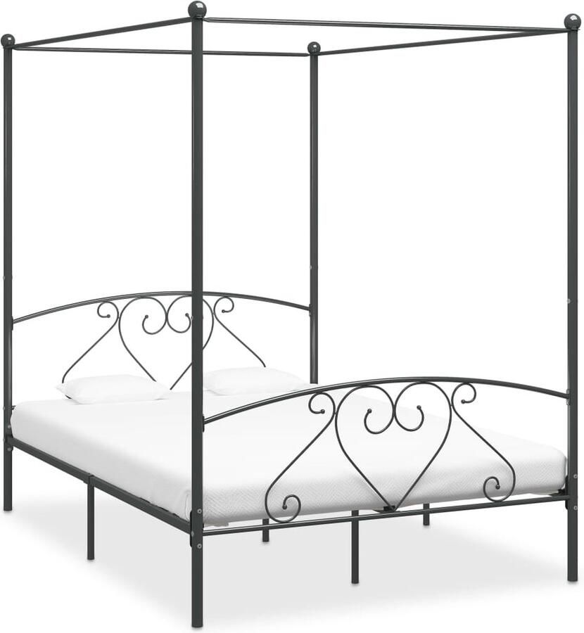 VidaXL Hemelbedframe Metaal Grijs 140x200 cm Hemelbed Metalen Bed Frame Tweepersoonsbed Hoofdbord Slaapcomfort Designkamer Vintage Stijl Modern Interieur Grijze Meubels - Foto 2