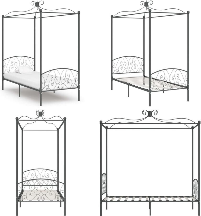 VidaXL Hemelbedframe metaal grijs 90x200 cm Bedframe Bedframes Bed Bedden