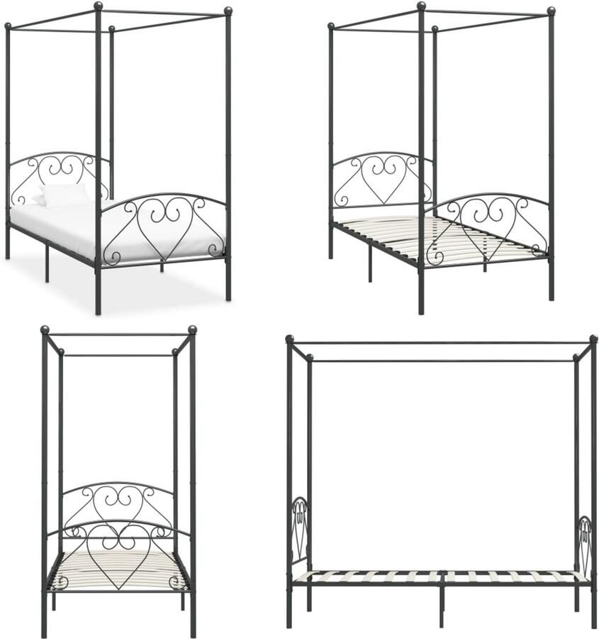VidaXL Hemelbedframe metaal grijs 90x200 cm Bedframe Bedframes Bed Bedden