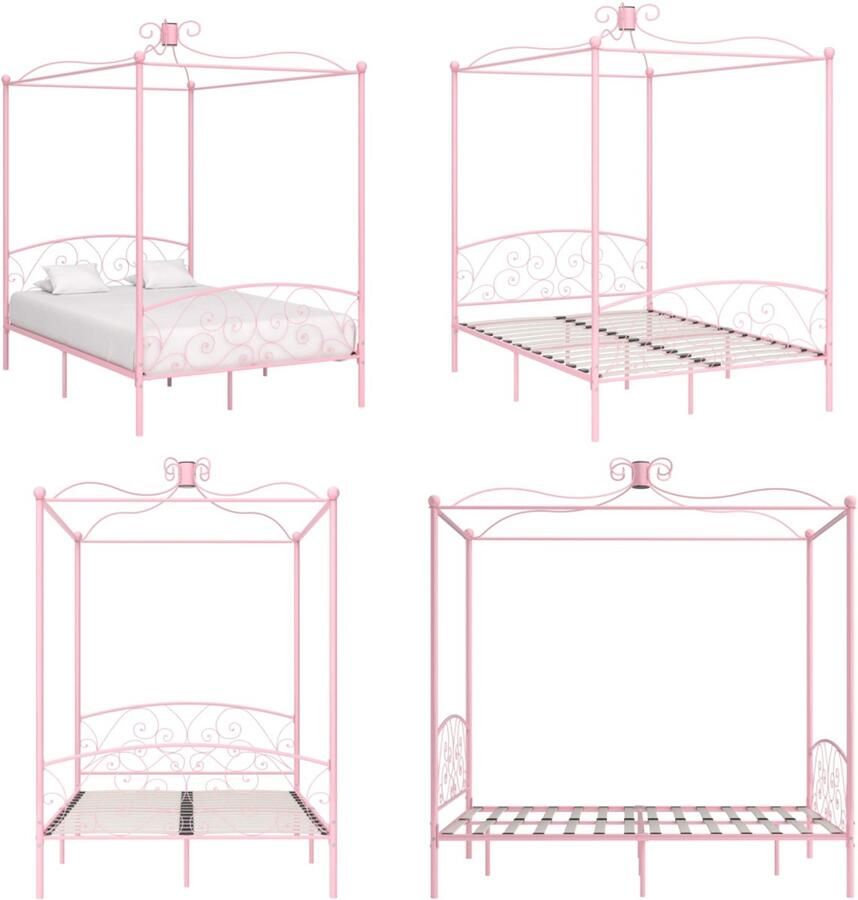 VidaXL Hemelbedframe metaal roze 140x200 cm Bedframe Bedframes Bed Bedden