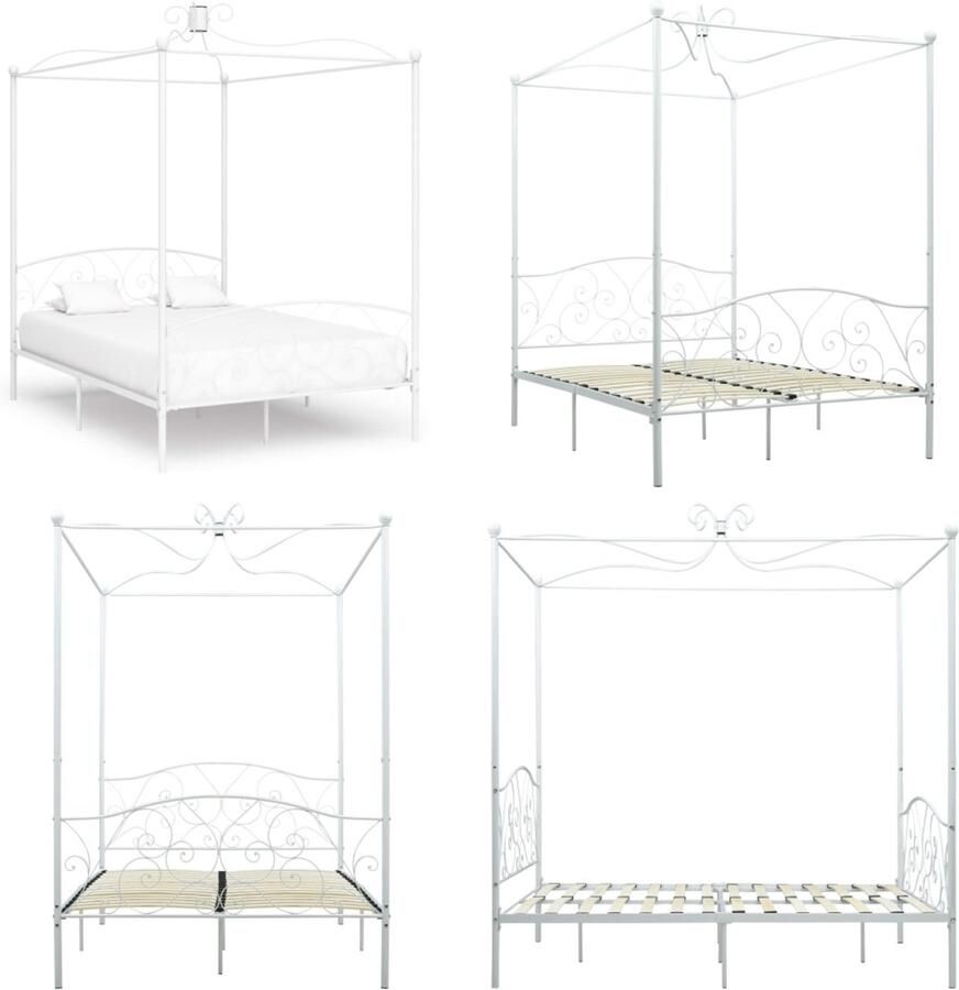 VidaXL Hemelbedframe metaal wit 120x200 cm Bedframe Bedframes Tweepersoonsbed Tweepersoonsbedden