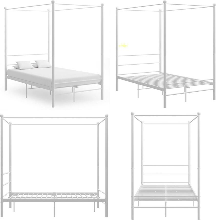 VidaXL Hemelbedframe metaal wit 140x200 cm Bedframe Bed Frame Bed Frames
