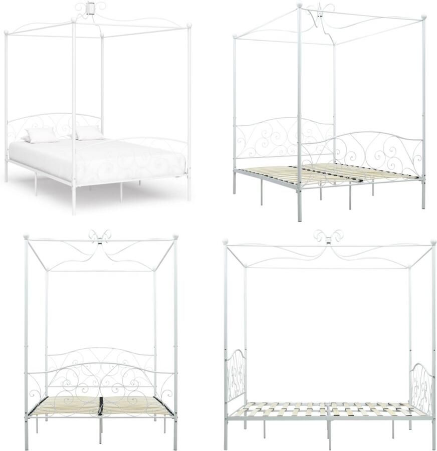 VidaXL Hemelbedframe metaal wit 140x200 cm Bedframe Bedframes Tweepersoonsbed Tweepersoonsbedden