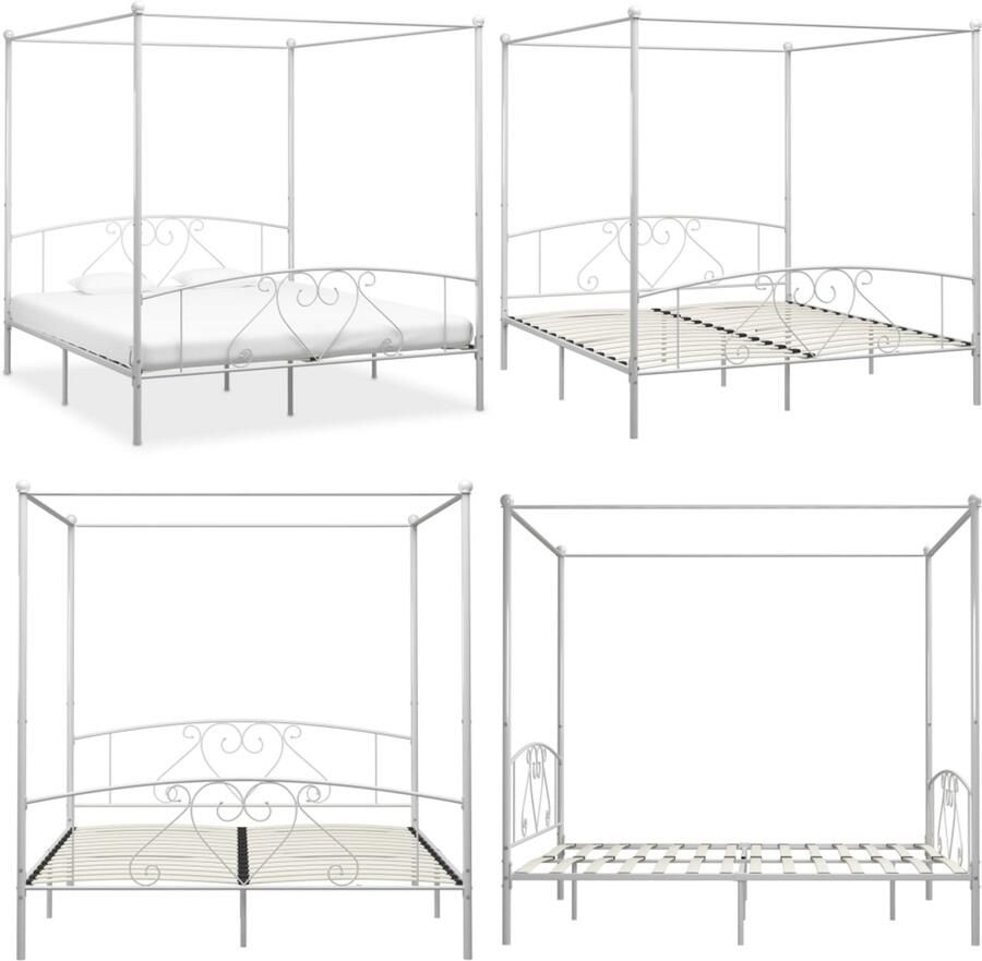 VidaXL Hemelbedframe metaal wit 180x200 cm Bedframe Bedframes Tweepersoonsbed Tweepersoonsbedden
