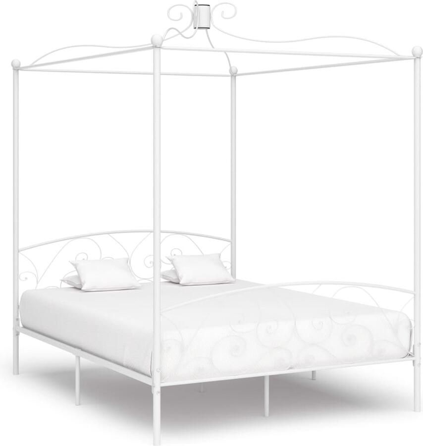 VidaXL Hemelbedframe Metaal Wit 180x200 cm Hemelbed Frame Metalen Bedframe Tweepersoons Bed Slaapcomfort Vintage Bed Classic Bed Bedroom Decor - Foto 2