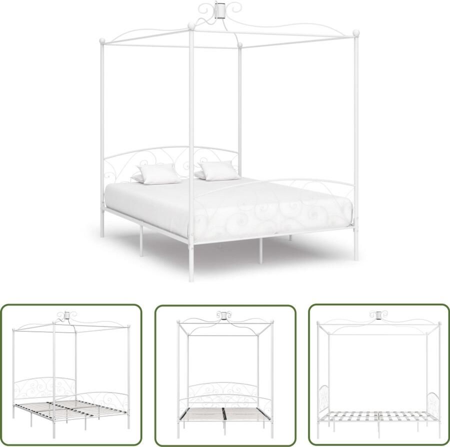 VidaXL Hemelbedframe Metaal Wit 180x200 cm Hemelbed Frame Metalen Bedframe Tweepersoons Bed Slaapcomfort Vintage Bed Classic Bed Bedroom Decor