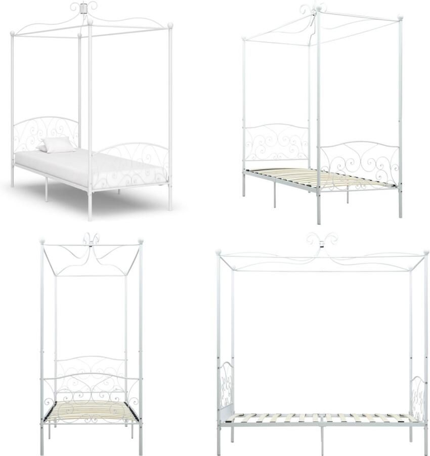 VidaXL Hemelbedframe metaal wit 90x200 cm Bedframe Bedframes Eenpersoonsbed Eenpersoonsbedden