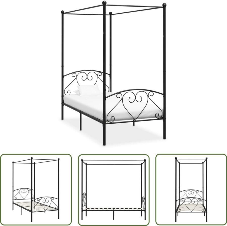 VidaXL Hemelbedframe metaal zwart 120x200 cm Hemelbed Metalen Bed Frame Tweepersoonsbed Hoofdbord Design Bed Vintage Bed Modern Bed