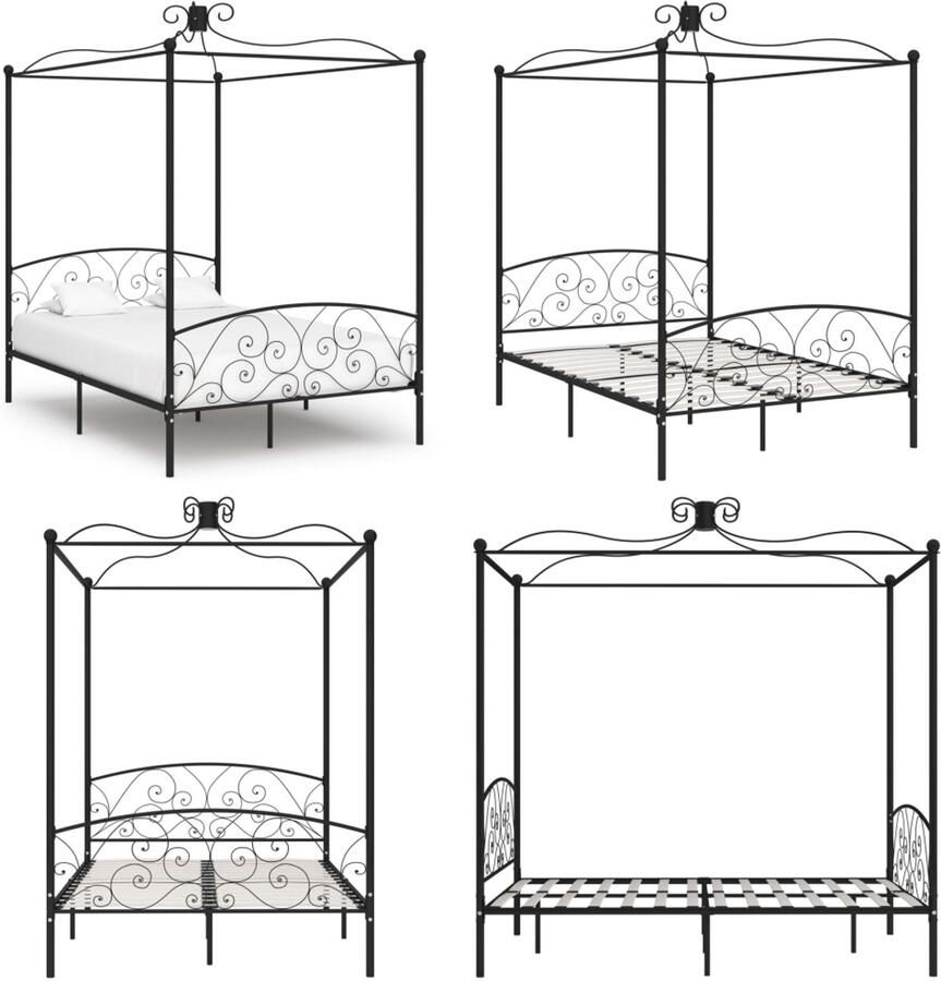 VidaXL Hemelbedframe metaal zwart 140x200 cm Bedframe Bedframes Bed Bedden
