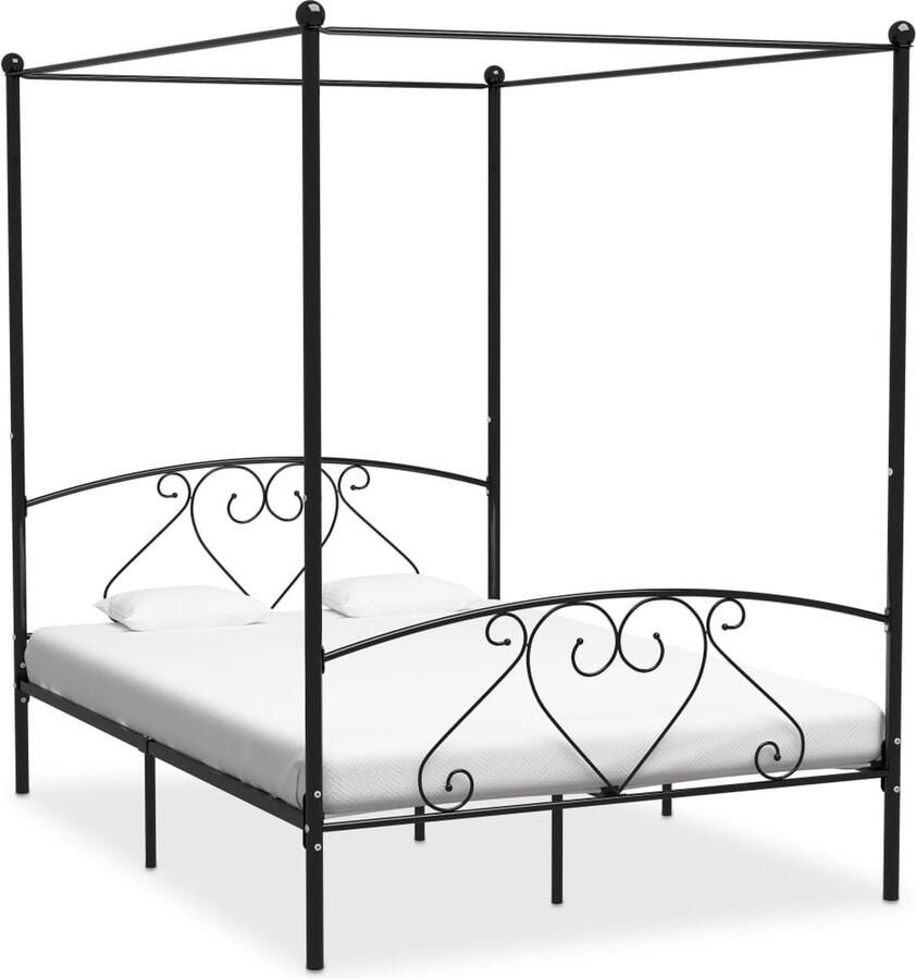 VidaXL Hemelbedframe Metaal Zwart 140x200 cm Hemelbed Metalen Bed Frame Tweepersoons Bed Zwarte Bed Design Bed Slaapcomfort - Foto 2