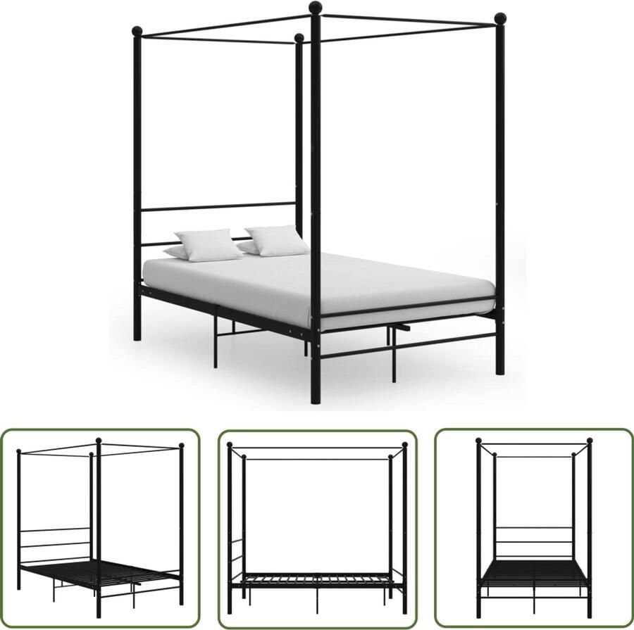 VidaXL Hemelbedframe Zwart 120x200 cm Metaal Metalen Bed Frame Zwarte Bedpost Tweepersoons Bed Boxspring Bed Hoofdbord Bed - Foto 2