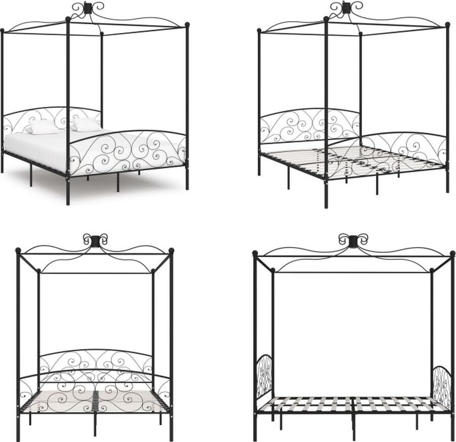 VidaXL Hemelbedframe metaal zwart 160x200 cm Bedframe Bedframes Bed Bedden