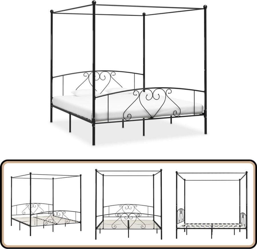 VidaXL Hemelbedframe Metaal Zwart 200x200 cm Hemelbed Metalen Bed Frame Tweepersoons Bed Zwarte Bed Design Bed