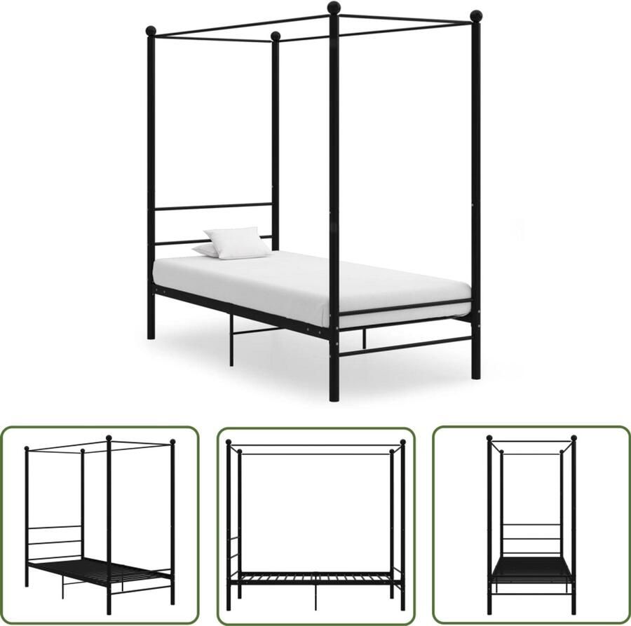 VidaXL Hemelbedframe Metaal Zwart 90x200 cm Metal Frame Bed Zwarte Metalen Bed Enkel Bed Boxspring Bed Slaapcomfort Slaapkamersdecoratie Design Bed Modern Bed Minimalistisch Bed Stapelbare Bedden