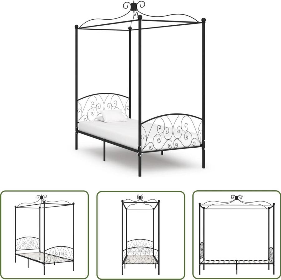 VidaXL Hemelbedframe Metaal Zwart 90x200 cm Metalen Hemelbed Klassieke Bed Frame Zwarte Bedpost Tweepersoons Bed Slaapcomfort Luxe Bed Kamerdecoratie Hoofdbord Bedstede - Foto 2