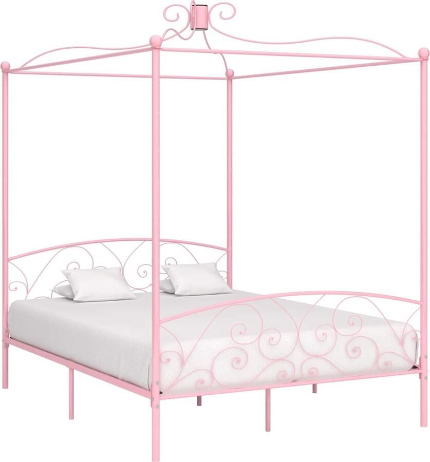 VidaXL Hemelbedframe Roze 160x200 cm Metalen Hemelbed Rozenkleurig Bed Tweepersoons Bed Slaapkamer Decoratie Vintage Bed Hoofdbord - Foto 2