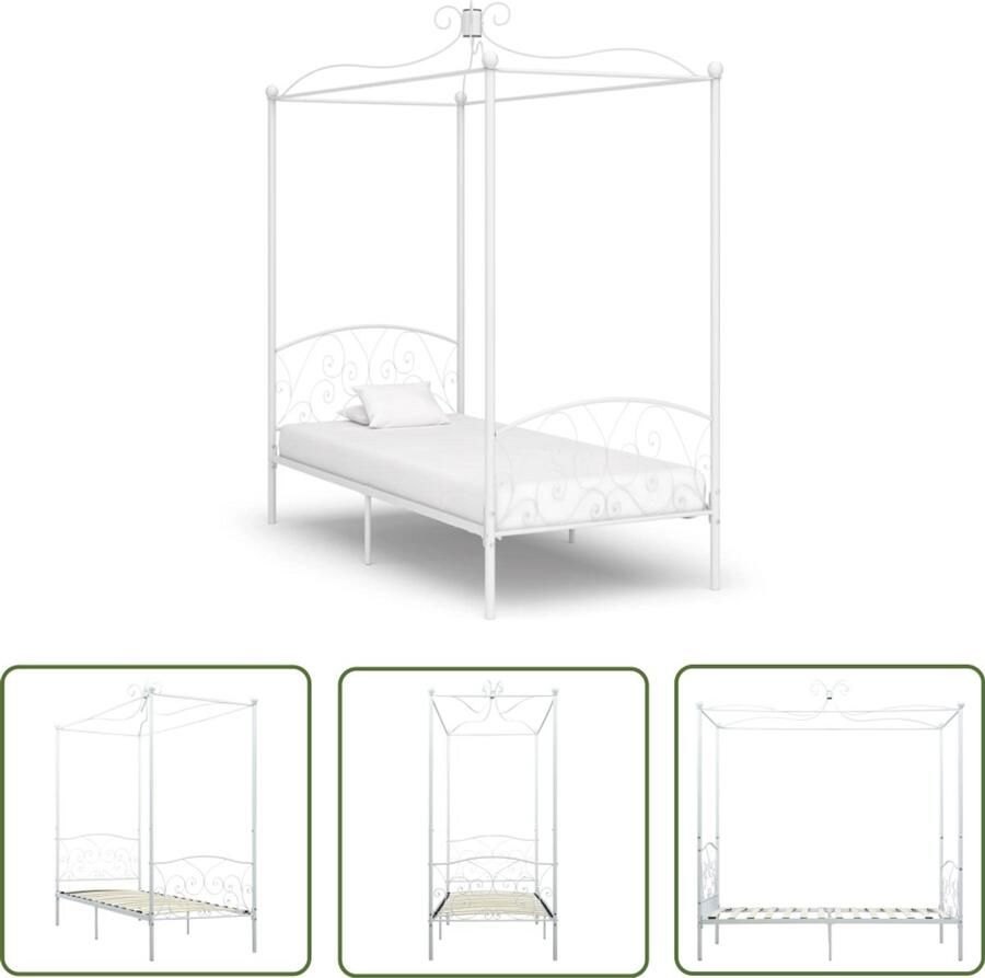 VidaXL Hemelbedframe Wit 100x200 cm Metaal Metalen Hemelbed Wit Bed Frame Tweepersoons Bed Slaapcomfort Vintage Bed Romantisch Bed Luxe Bed Kamerdecoratie
