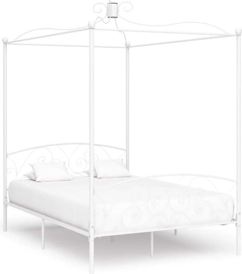 VidaXL Hemelbedframe Wit 140x200 cm Metalen Hemelbedframe Tweepersoons Bed Wit Bed Frame Hoofdbord Vintage Bed Industrieel Bed Kamerdecoratie Slaapkamerinrichting - Foto 2