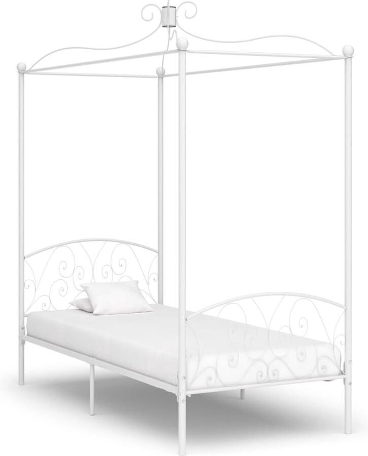 VidaXL Hemelbedframe Wit 90x200 cm Metaal Metalen Hemelbed Houten Bedframe Enkel Bed Tweepersoons Bed Slaapcomfort Kinderkamer Meubels Kamerinrichting - Foto 2