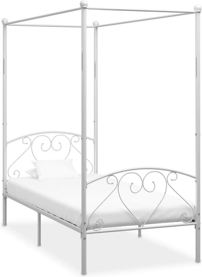 VidaXL Hemelbedframe Wit 100x200 cm Elegant Design Hemelbed Metalen Bed Frame Hoofdbord Tweepersoons Bed Slaapcomfort Vintage Bed Modern Bed Bedroom Decor - Foto 3