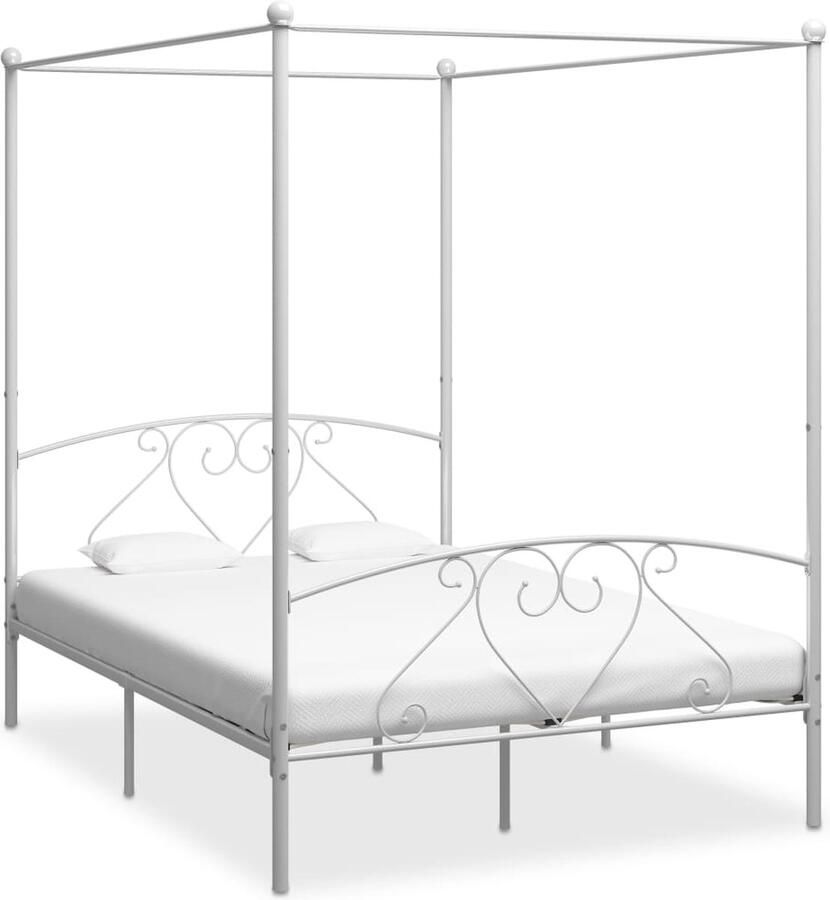 VidaXL Hemelbedframe Wit Metaal 140x200 cm Metalen Hemelbed Wit Bed Frame Tweepersoons Bed Hoofdbord Slaapcomfort Design Bed Vintage Bed Industriële Stijl - Foto 2