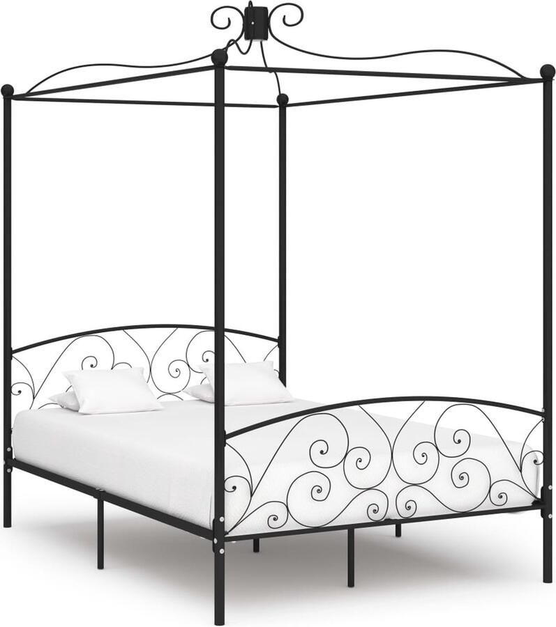VidaXL Hemelbedframe Zwart 140x200 cm Metalen Hemelbed Zwevende Bed Slaapcomfort Design Bed Hoofdbord Vintage Bed Kamerinrichting Tweepersoons Bed Modern Bed Elegant Bed Klassiek Bed Bedstede