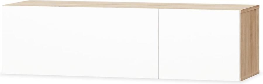 The Living Store Tv-meubel 120x40x34 cm bewerkt hout hoogglans wit en eikenkleur Tv-kast Hfi-kast Mediakast Tv Meubilair Houten Tv-kast