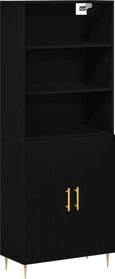 VidaXL Highboard Zwart Eiken 69.5x34x180 cm Geengineerd Hout Dressoir Zwart Eiken 69.5x34x90 cm Geengineerd Hout Wandkast Zwart Eiken 69.5 x 32.5 x 90 cm