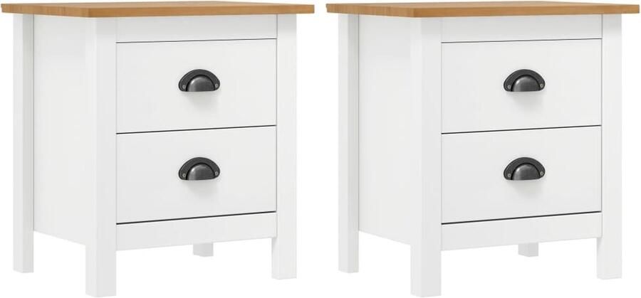 VidaXL Hill Nachtkastjes 2 stuks Grenenhout Wit Nachtkastje Nachtkasten Slaapkamer Meubilair Hout Meubel Scandinavische Stijl Basic Design Witte Meubels Honingbruine Meubels Bergvakken Opbergruimte Bijzettafel - Foto 2