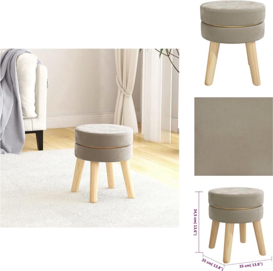 VidaXL Hocker Classic Ø35 x 34.5 cm Donkergrijs Fluweel Hout Krukje - Foto 2