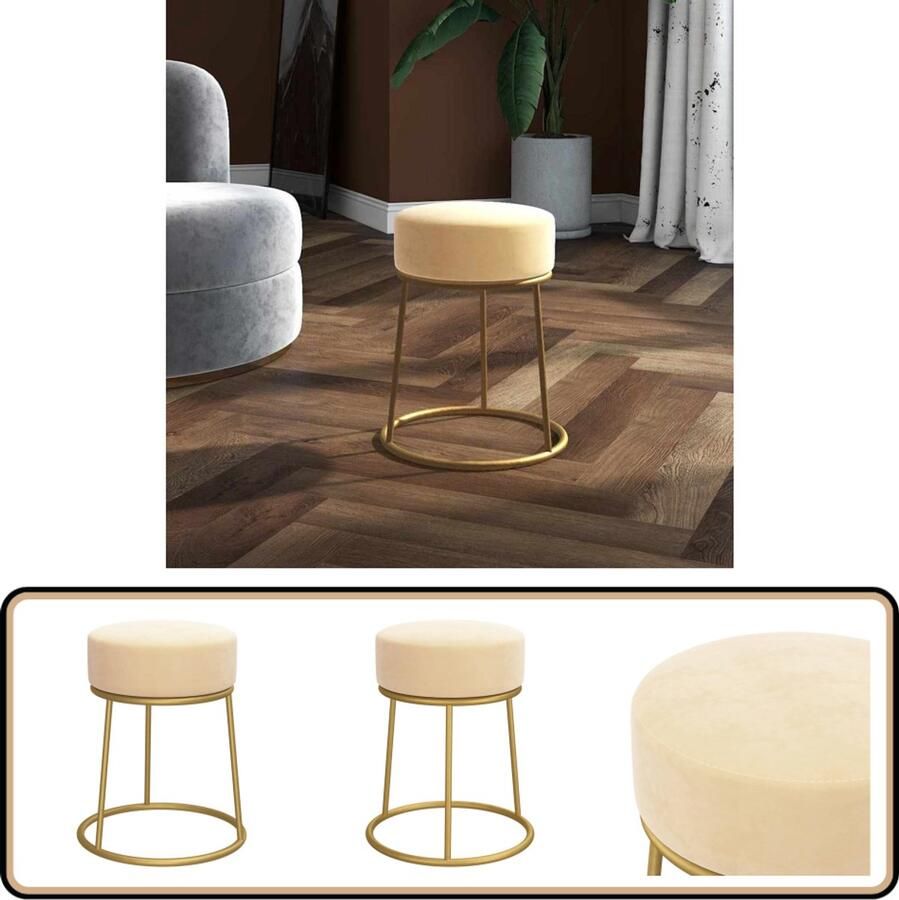 VidaXL Hocker Fluweel Rond Abrikooskleurig 38 cm Hocker Ronde Hocker Fluweelhocker Abrikokkleurige Hocker Gouden Hocker