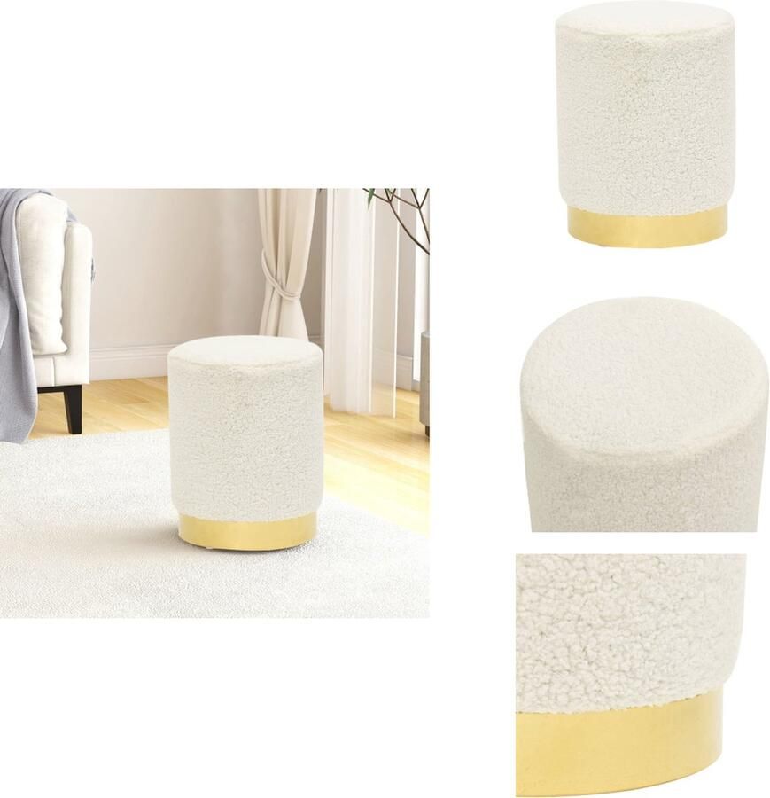 VidaXL Ronde Hocker Fleece 28 x 36 cm Wit en Goud Krukje - Foto 2