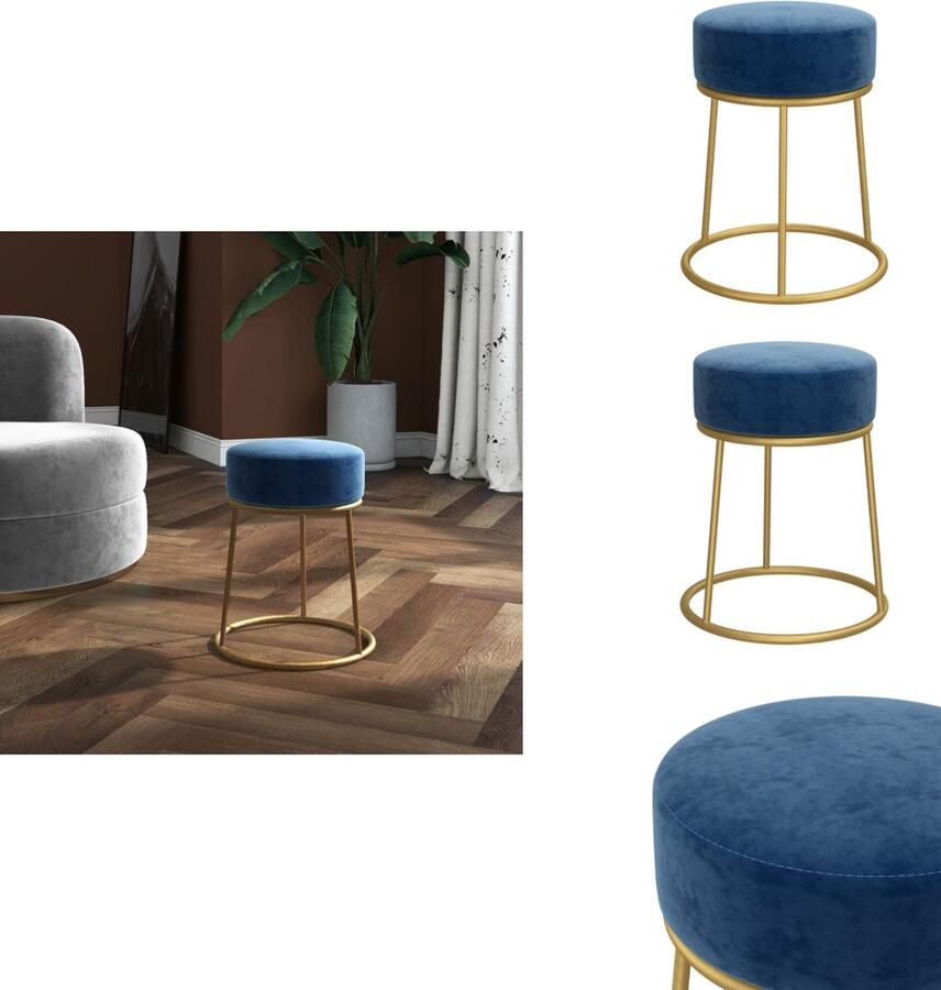VidaXL Dit zou een kunnen zijn van een Hocker Ronde Velvet Blauw Goud 30 x 38 cm Krukje